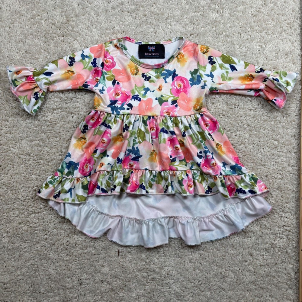 Bowtism Kids Floral Ruffle Sleeve Hi Low Dress Size 2T